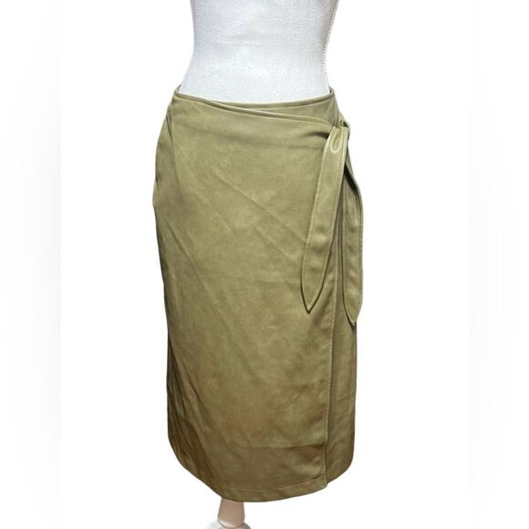 7 For All Mankind | sage green Vegan Leather Wrap Midi Skirt Size Medium - Picture 1 of 5